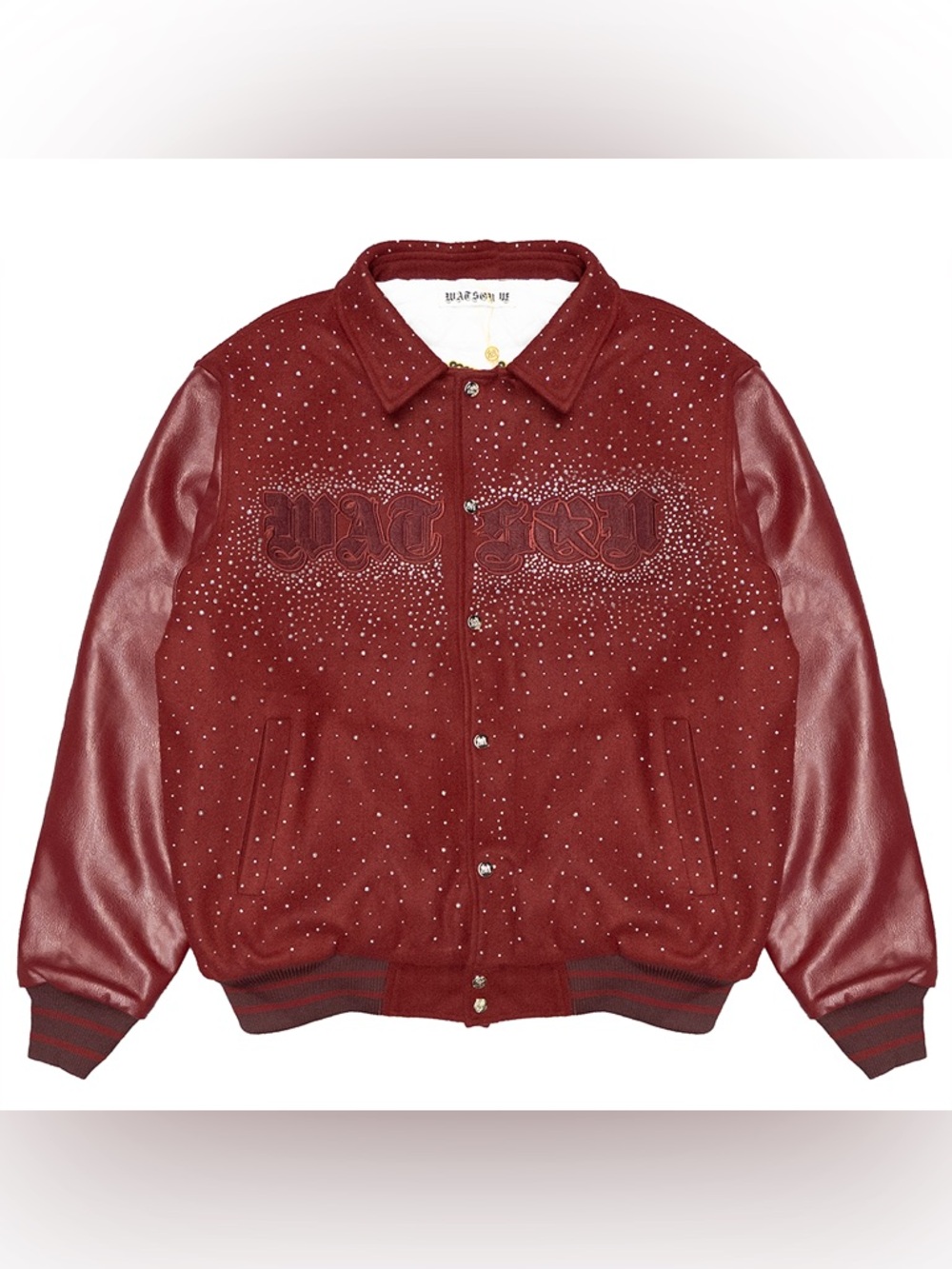 Burgundy Studded Varsity Jacket by Watson- Size Medium